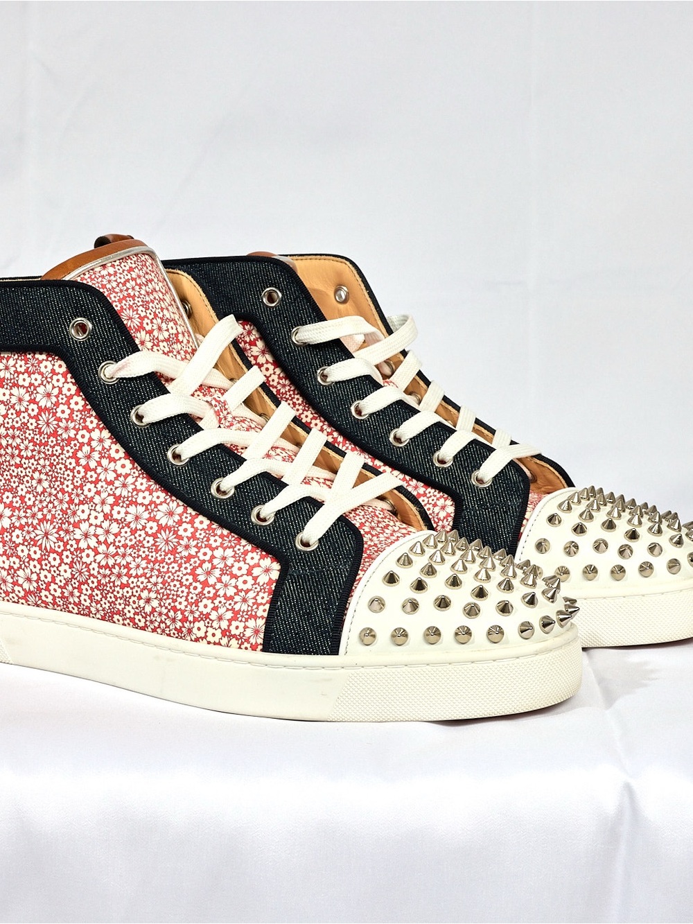 Christian Louboutin Lou Spikes Orlato Floral Studded High-Top Sneakers - Picture 15 of 16